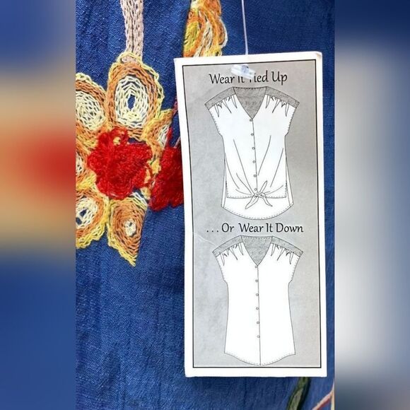 🔺️Anthropologie Fig & Flower Blue Embroider Floral Button Front Top Size 1X - Picture 11 of 11